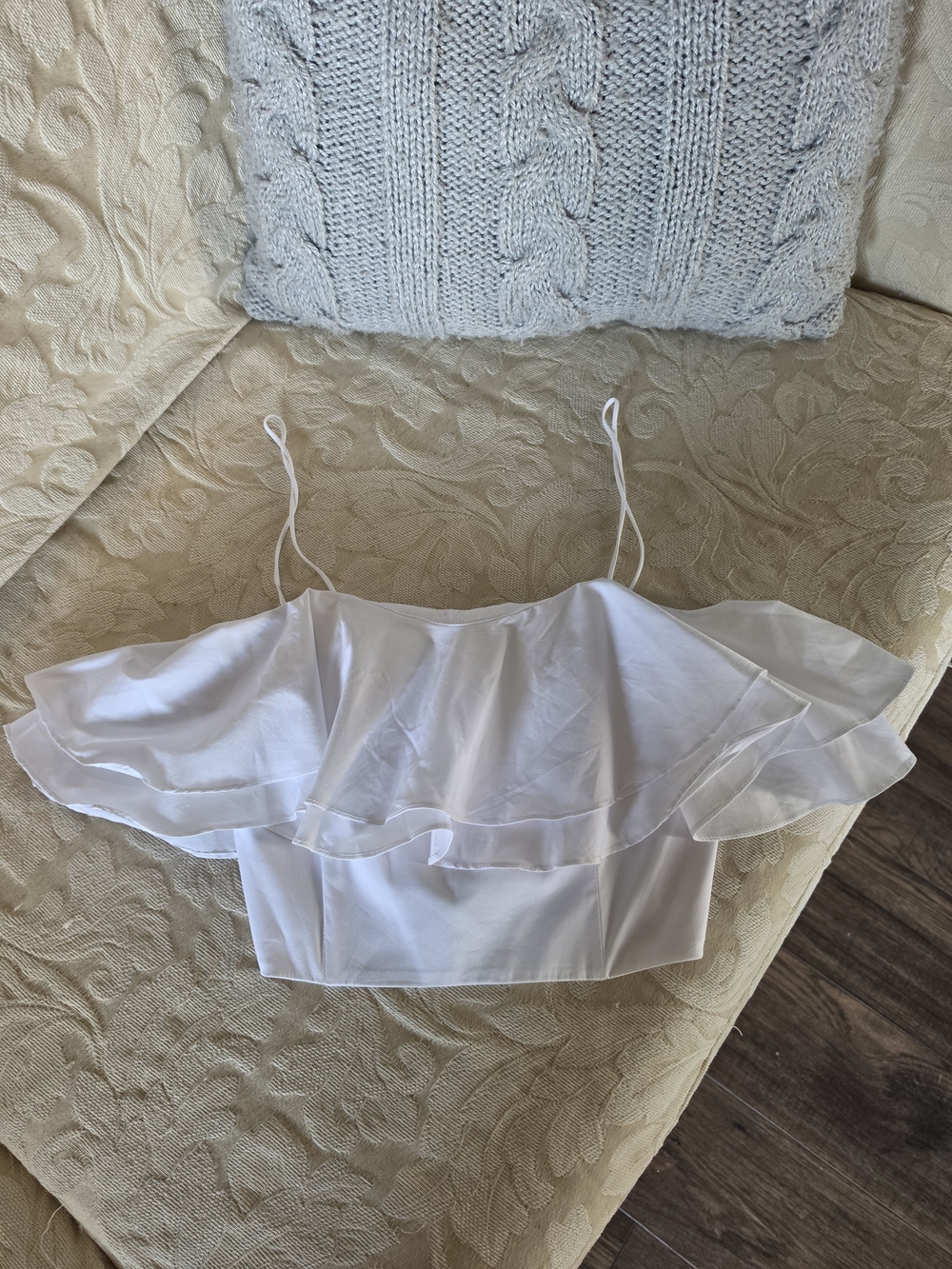 Zara White Ruffle Camisole with Spaghetti Straps